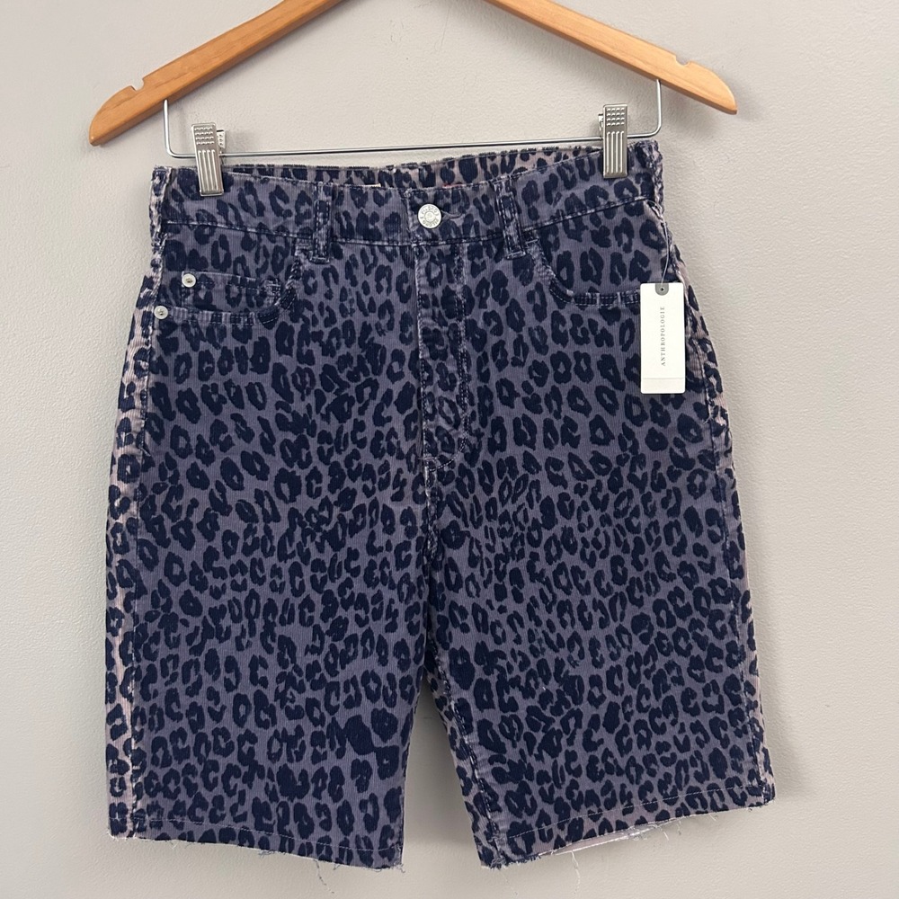 Pilcro Anthropologie Bermuda Shorts Womens 26 Purple‎ Leopard Corduroy High Rise